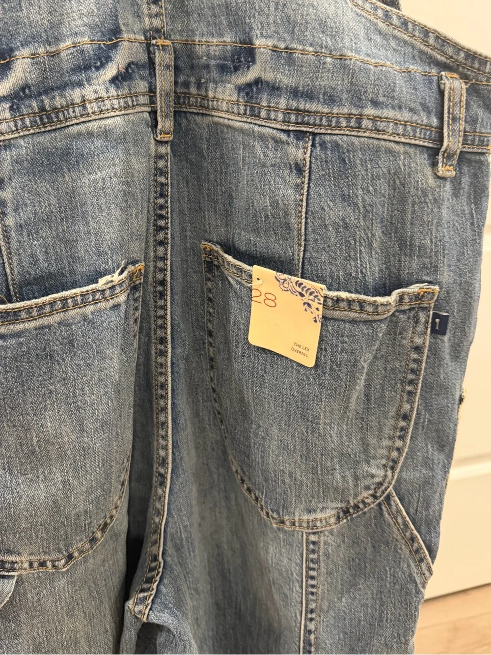 Pilcro The Lex Denim Overalls Relaxed Fit Distressed Medium Wash Size 28 NWT